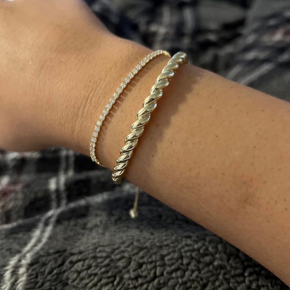 14K Gold Plated Twisted Chunky Bangle Cuff Bracelet Stackable Elegant Jewelry - Picture 8 of 11